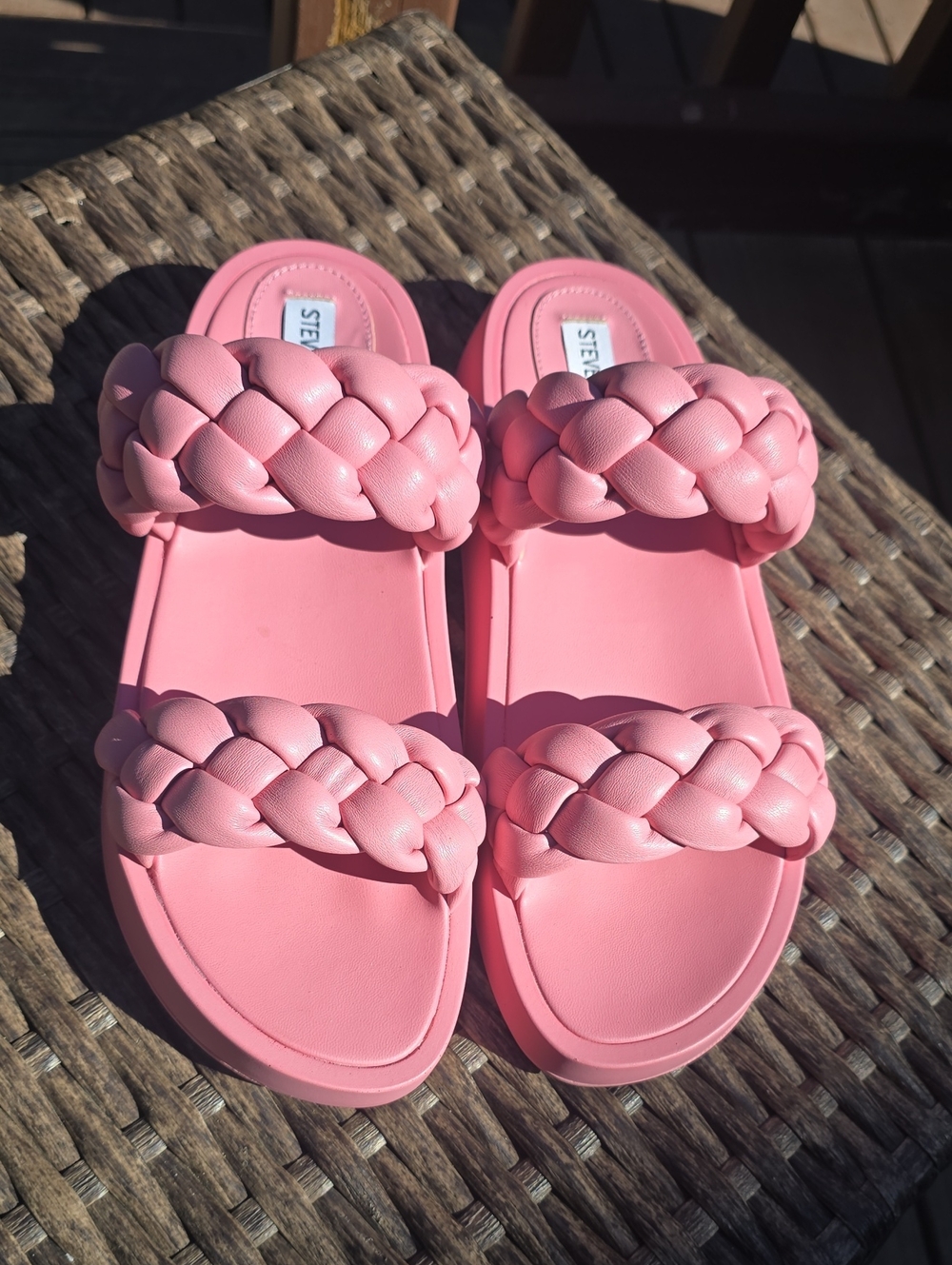 Steve Madden Pink Braided Double-Strap Slide Sandals